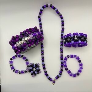 Handmade Rave Festival Kandi, Vibrant Purple and Black Beaded Set
